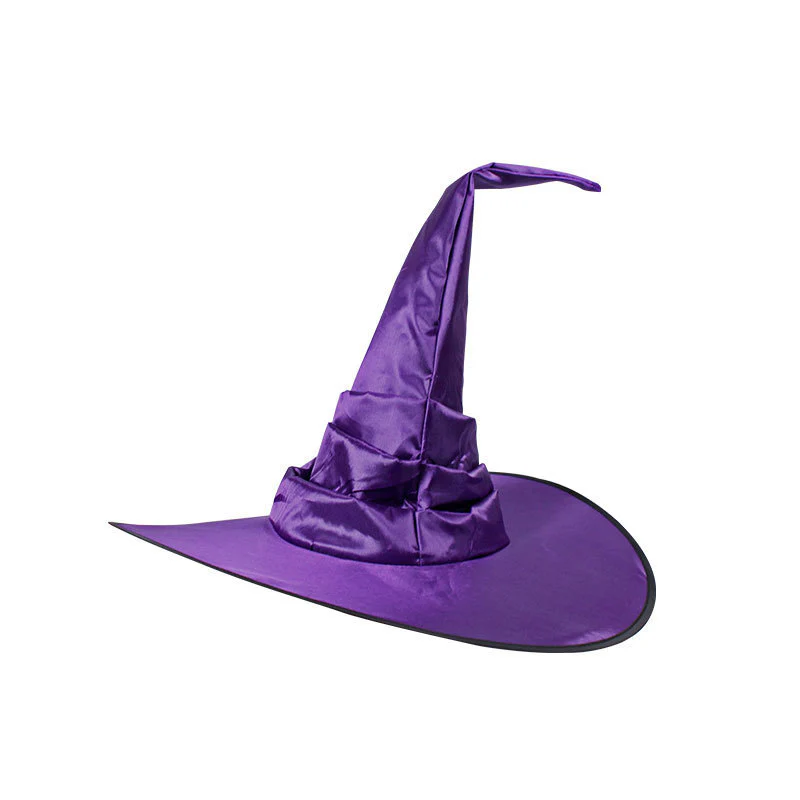 Halloween Pleated Witch Hat Black Ball Wizard Curved Witch Hat - Image 3