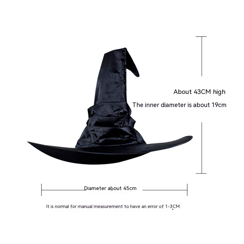 Halloween Pleated Witch Hat Black Ball Wizard Curved Witch Hat - Image 4