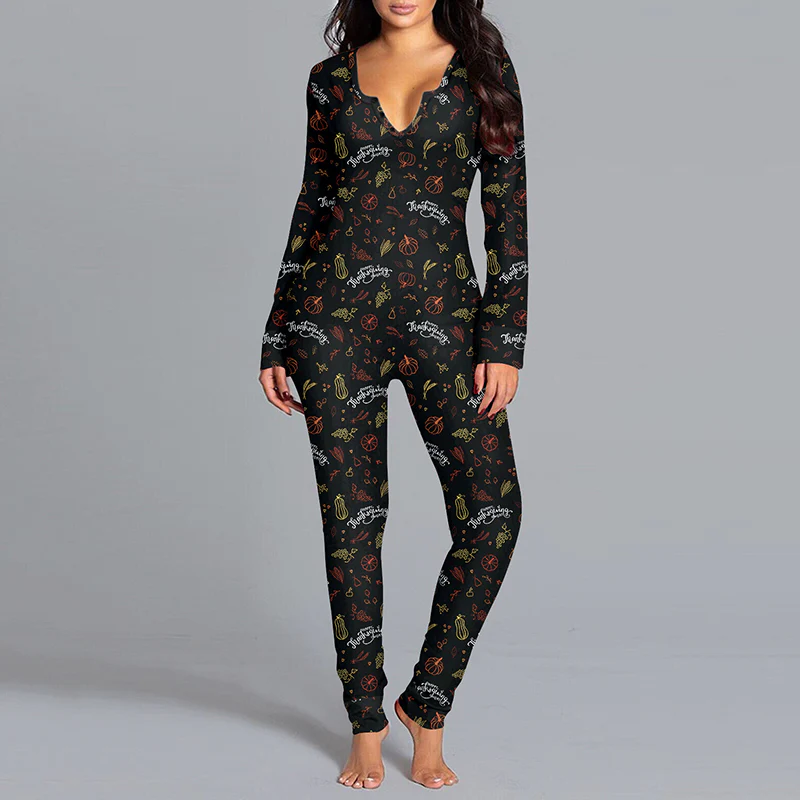 Halloween Printed Jumpsuit Long Sleeve Home Pajamas Casual Trousers Women's Cos Clothing - Image 13