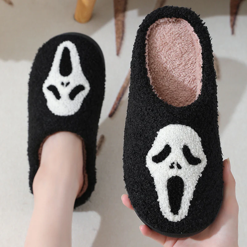 Halloween Skull Cartoon Print Slippers Warm Winter Slippers For Men Women Couple Home Shoes Indoor Cotton Slippers - Image 6
