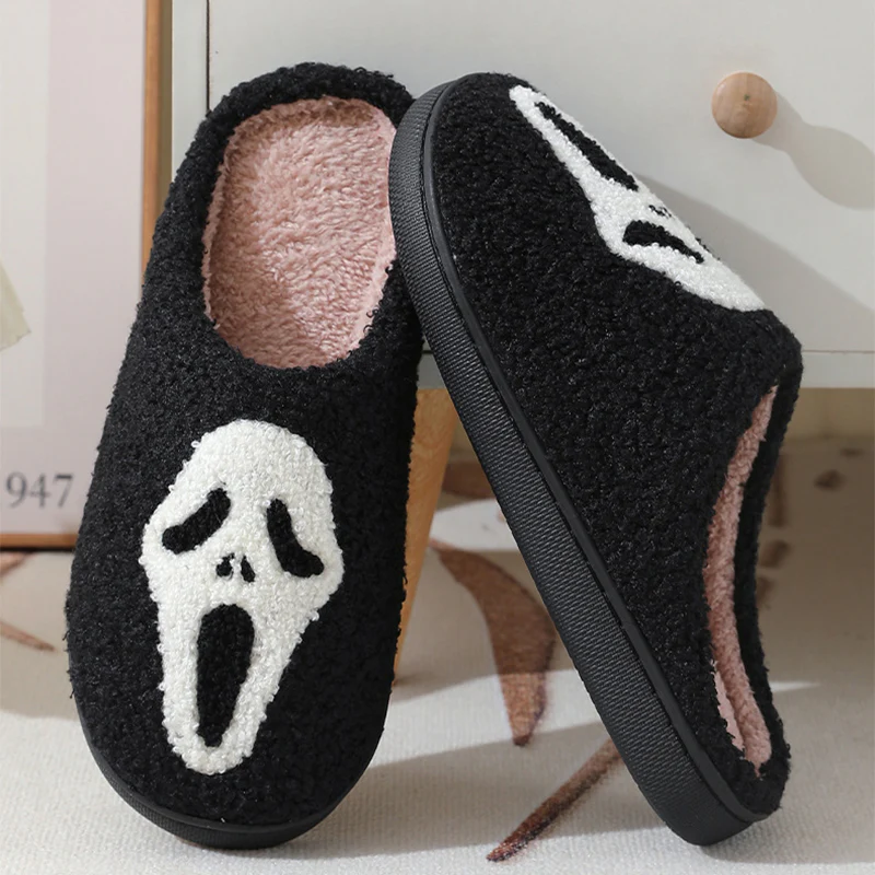 Halloween Skull Cartoon Print Slippers Warm Winter Slippers For Men Women Couple Home Shoes Indoor Cotton Slippers - Image 7