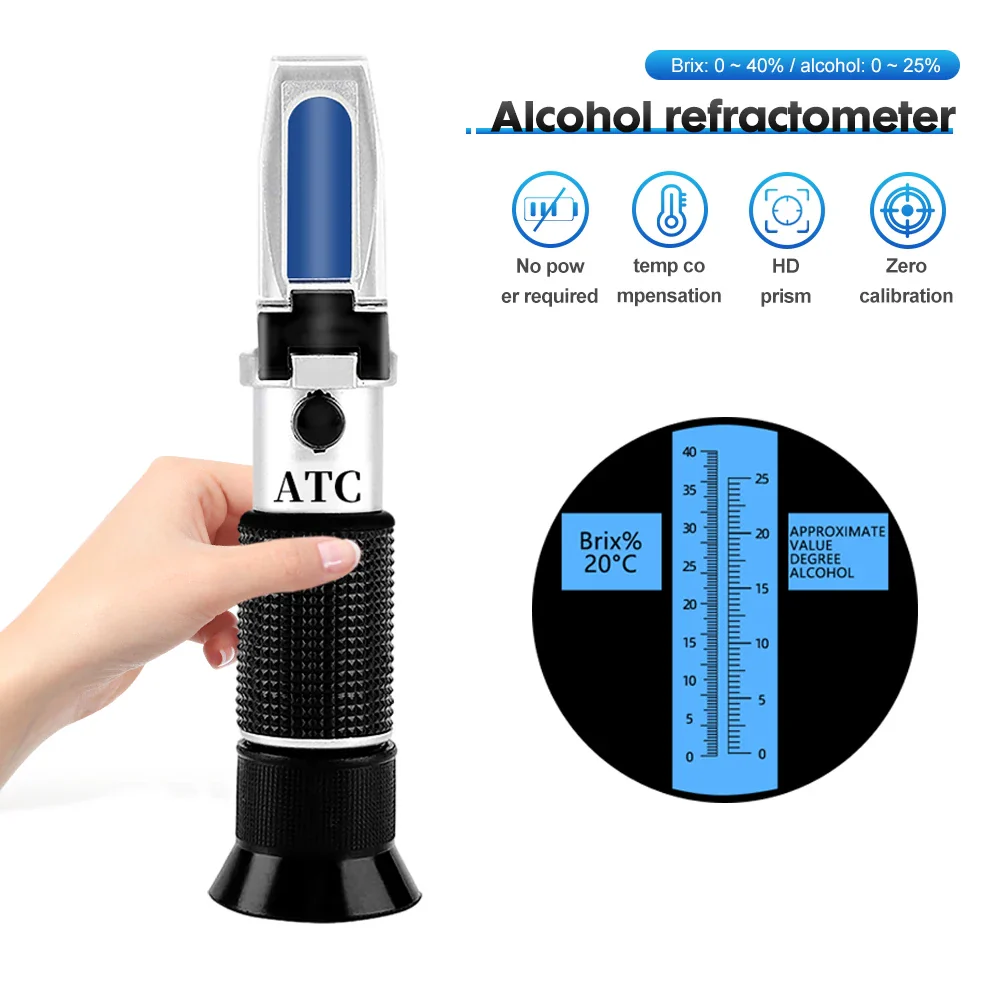 Handheld Alcohol Sugar Refractometer Tester Wine Concentration Meter Densitometer 0-25% Alcohol Beer 0-40% Brix Grapes - Image 3