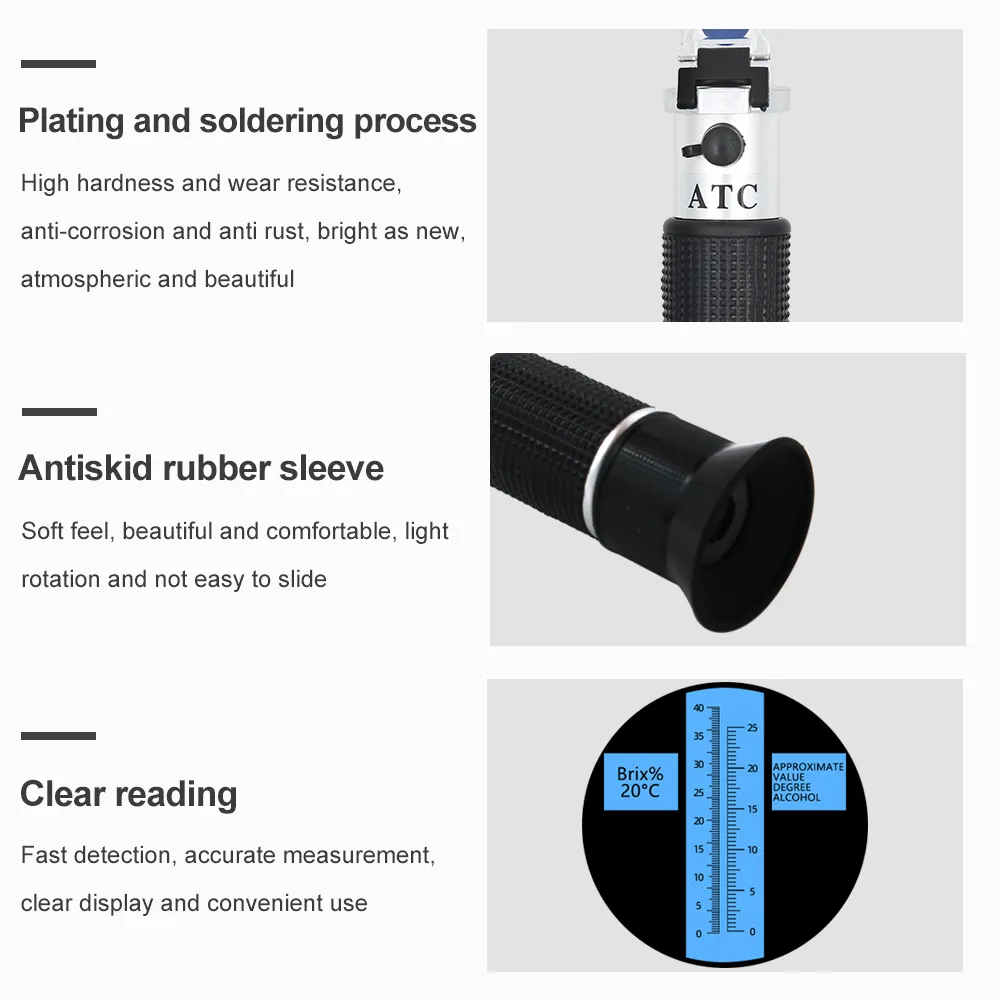 Handheld Alcohol Sugar Refractometer Tester Wine Concentration Meter Densitometer 0-25% Alcohol Beer 0-40% Brix Grapes - Image 4