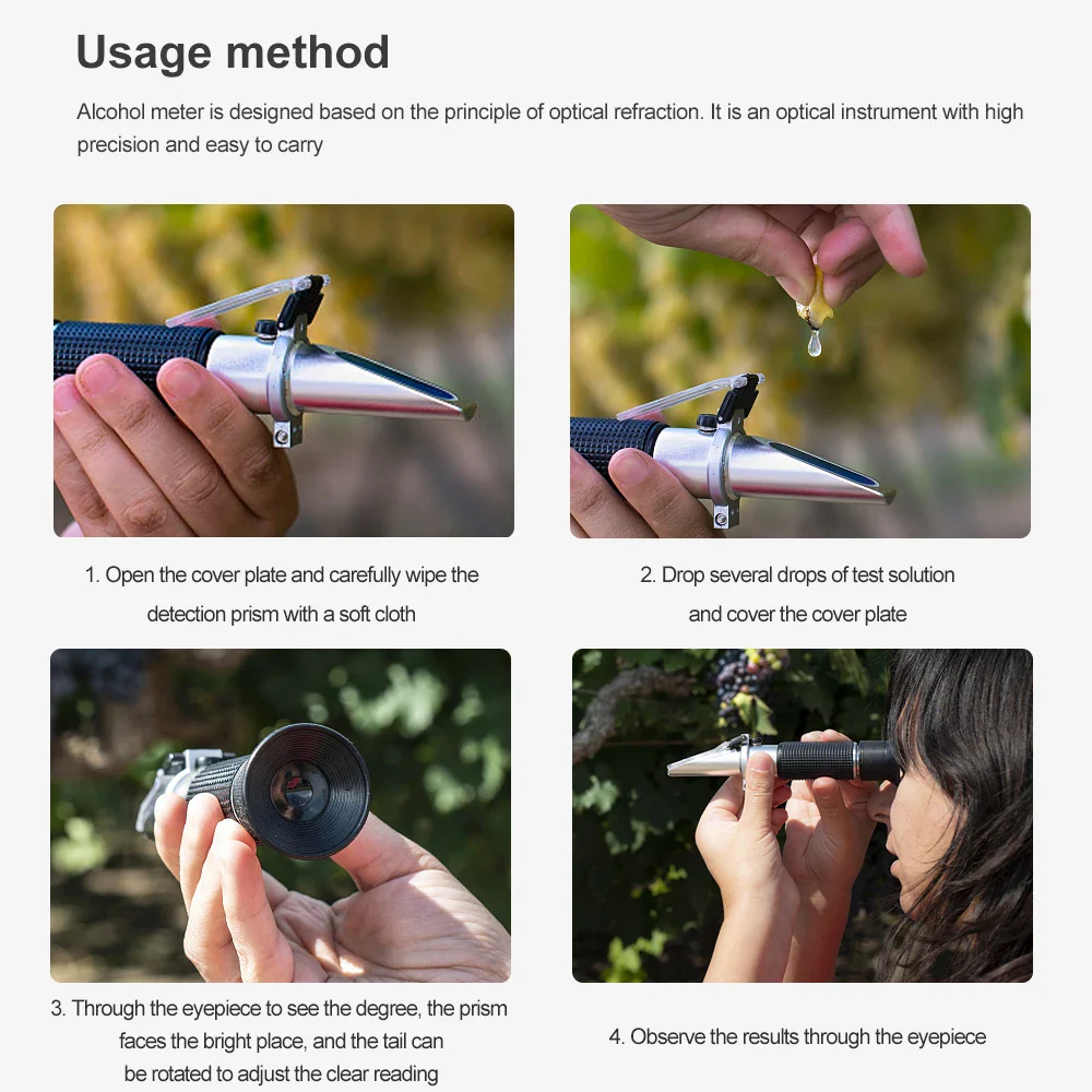 Handheld Alcohol Sugar Refractometer Tester Wine Concentration Meter Densitometer 0-25% Alcohol Beer 0-40% Brix Grapes - Image 5