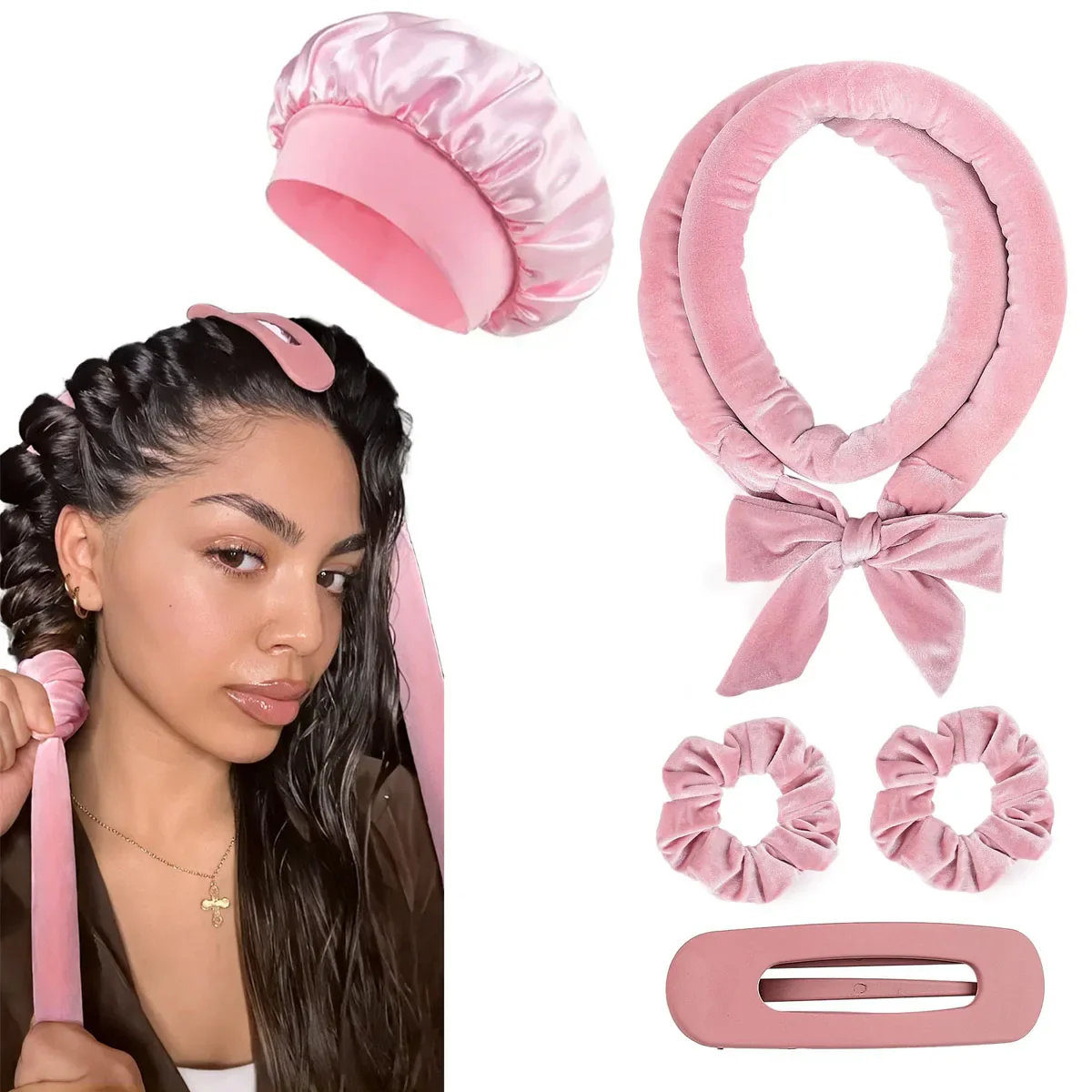 Heatless Hair Curler Set with Optional Bonnet - Image 9