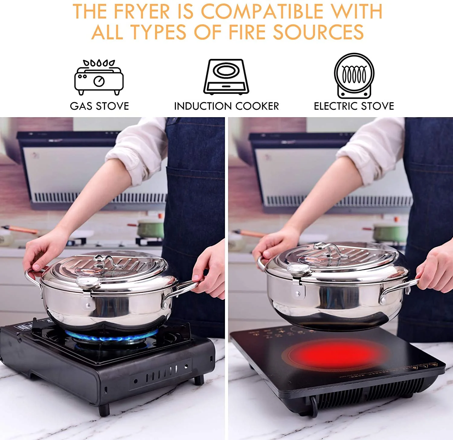 Japanese Deep Frying Pot with a Thermometer and a Lid - Image 3
