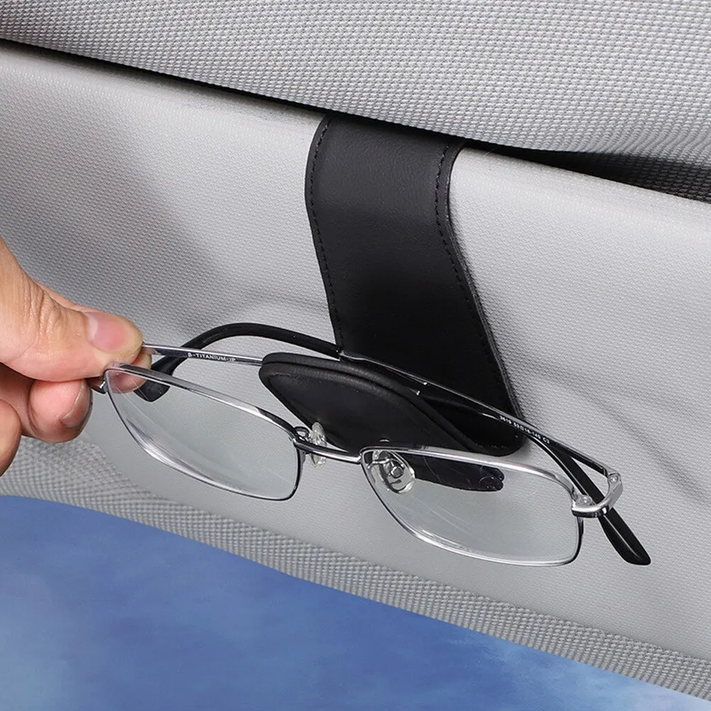 Leather Car Sun Visor Eyeglass Holder with Magnetic Closure - Image 3