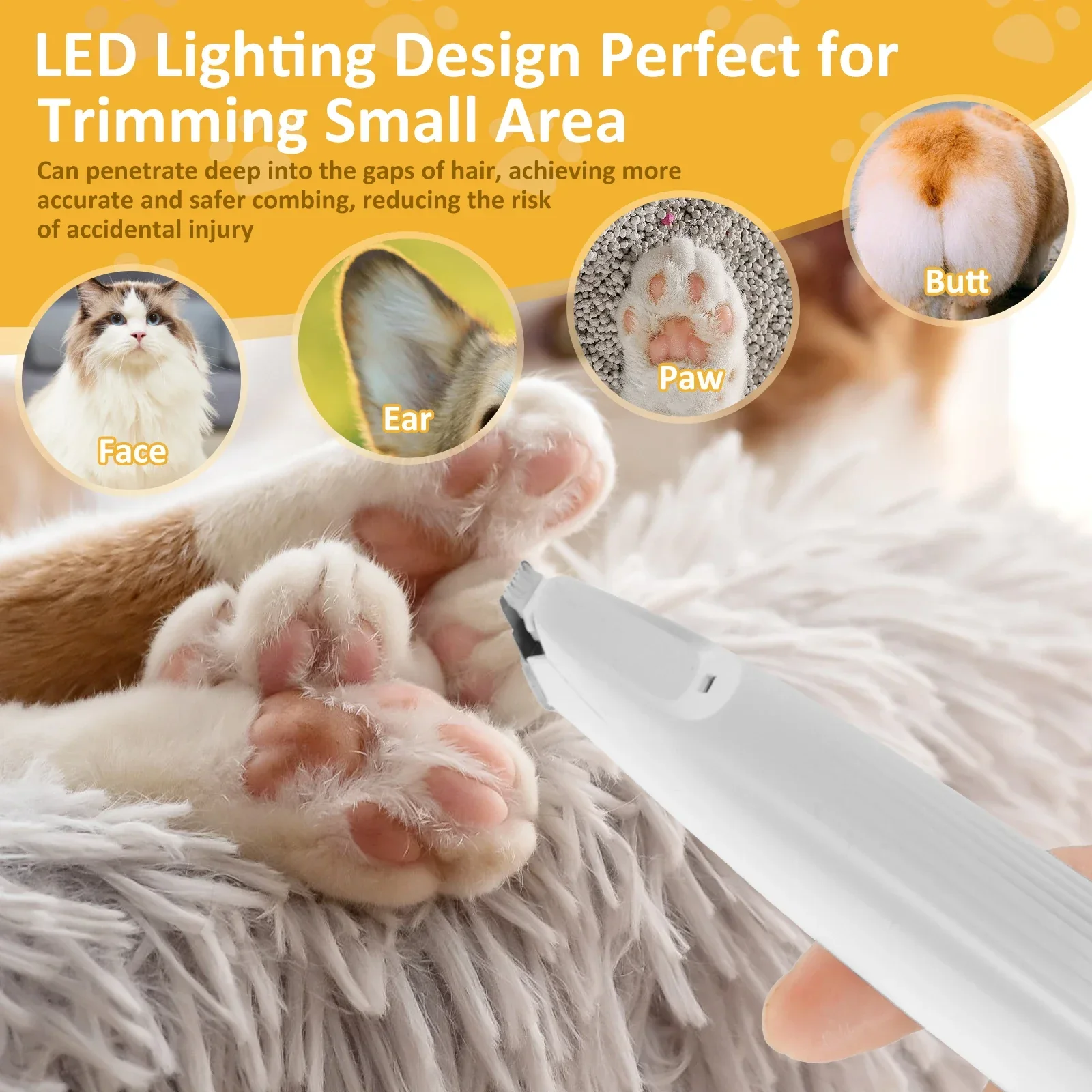 LED Dog Paw Trimmer – Low Noise Cordless Pet Grooming Clipper (Waterproof, High-Speed) - Image 4