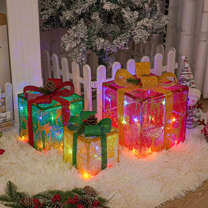 Lighted Up Outdoor Luminous Christmas Gift Box Decorations With Bow - Image 2