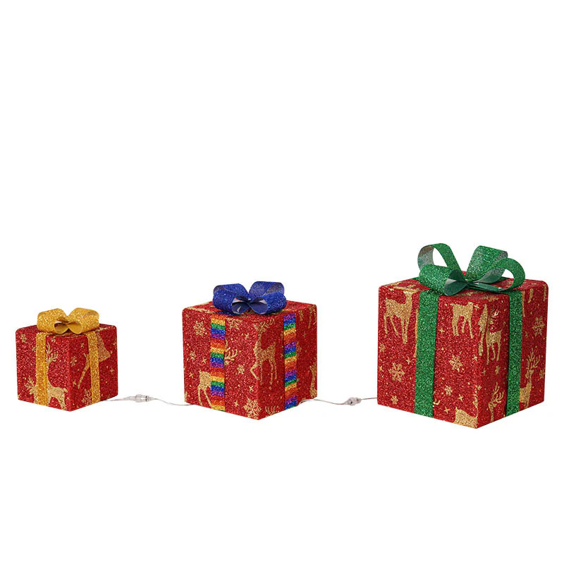 Lighted Up Outdoor Luminous Christmas Gift Box Decorations With Bow - Image 5