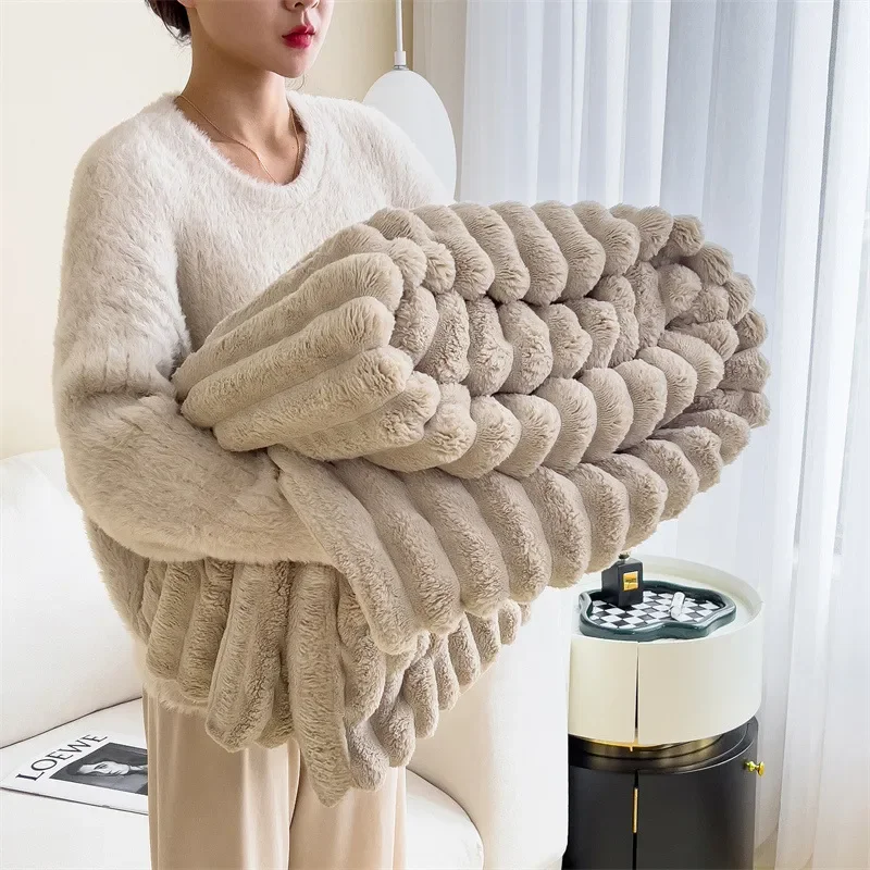 Luxury Faux Rabbit Fur Autumn and Winter Warm Bed Blanket - Image 8