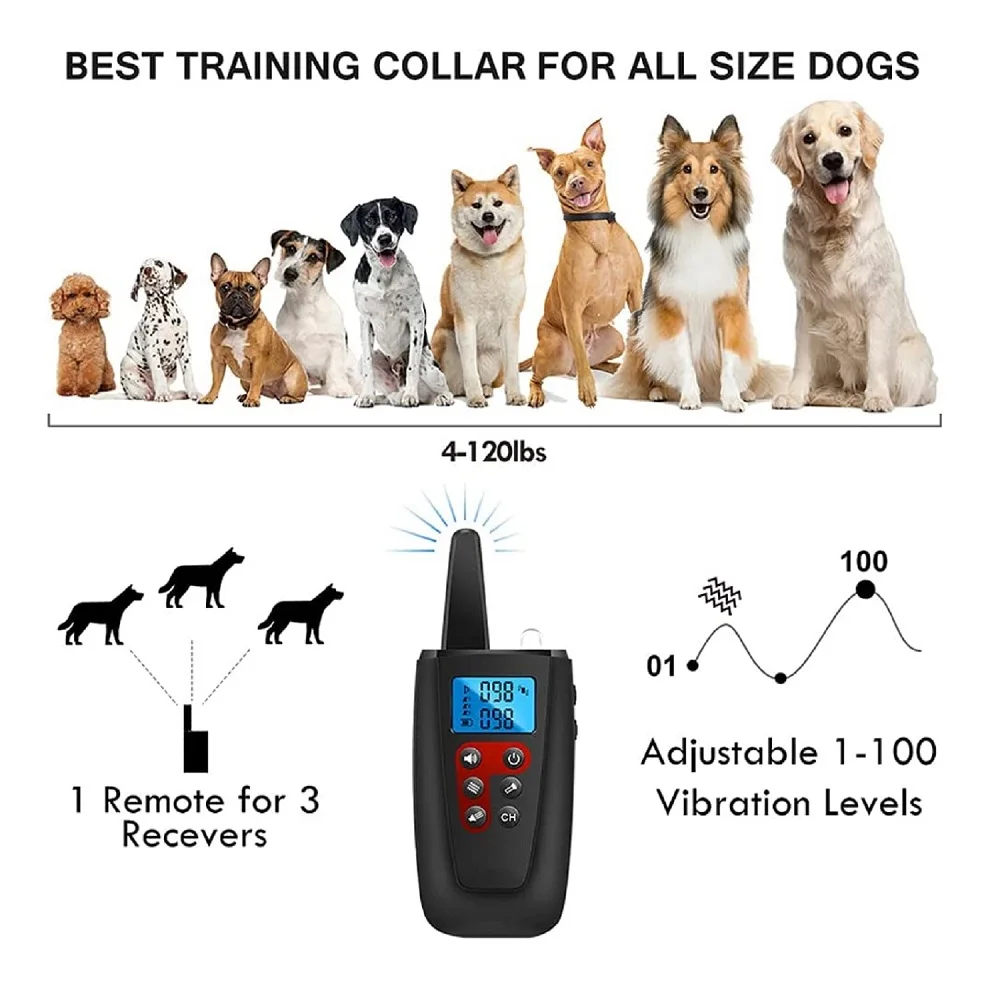 No Shock 3300ft Range Remote Dog Training Collar (3-Collar Pack) - Image 4