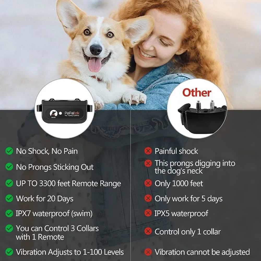 No Shock 3300ft Range Remote Dog Training Collar (3-Collar Pack) - Image 6