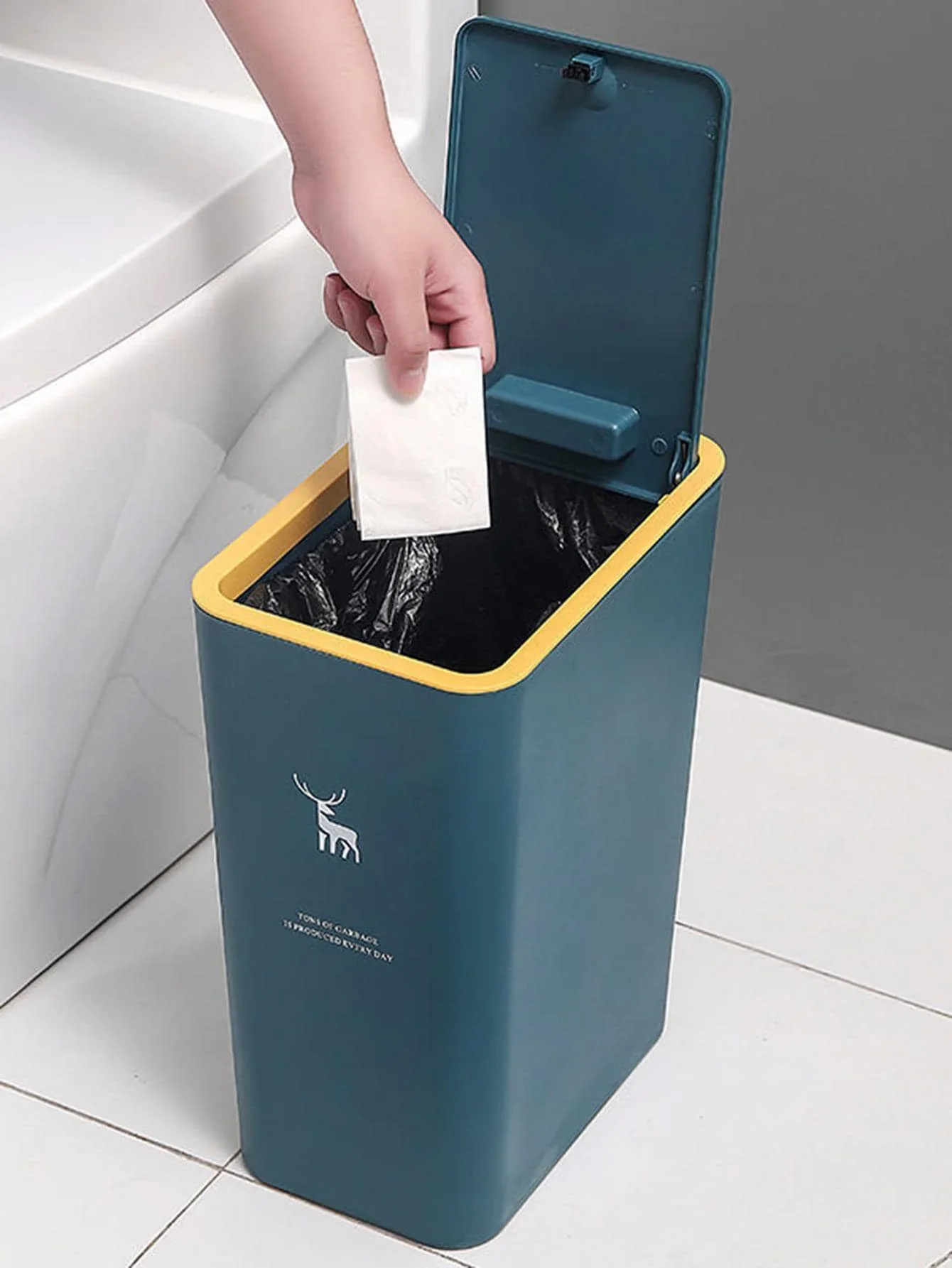 Nordic Style Rectangular Trash Can with Lid - Image 3