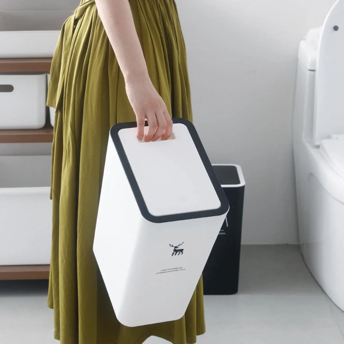 Nordic Style Rectangular Trash Can with Lid - Image 9