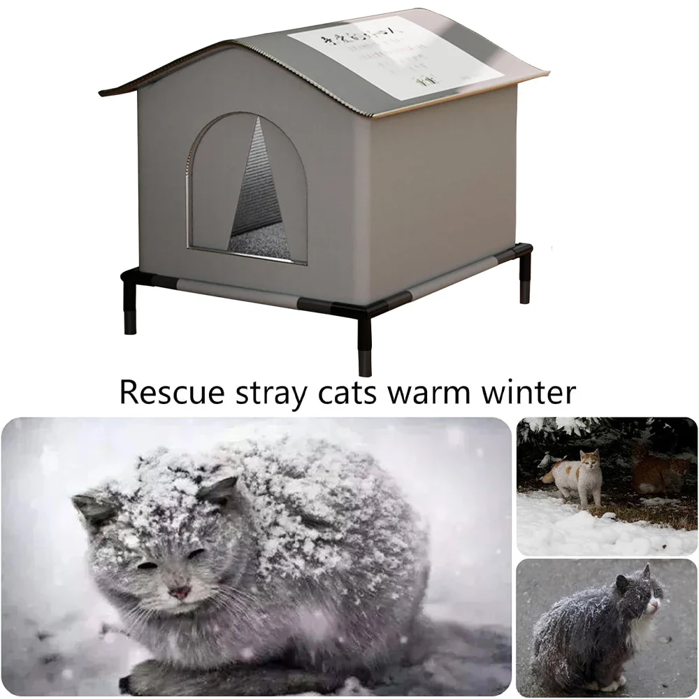Outdoor Waterproof Cat House with Mat – Foldable Winter Shelter for Cats & Small Dogs - Image 3