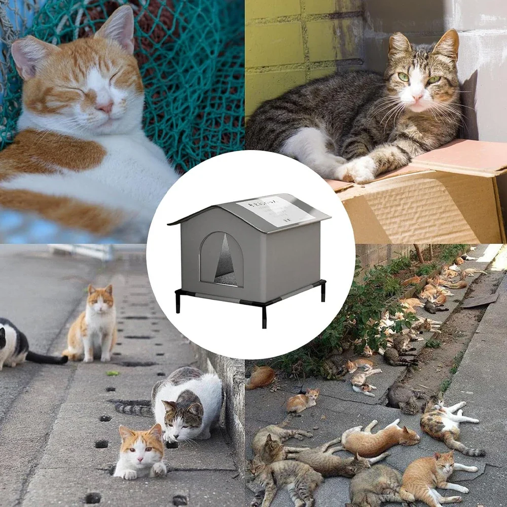Outdoor Waterproof Cat House with Mat – Foldable Winter Shelter for Cats & Small Dogs - Image 4