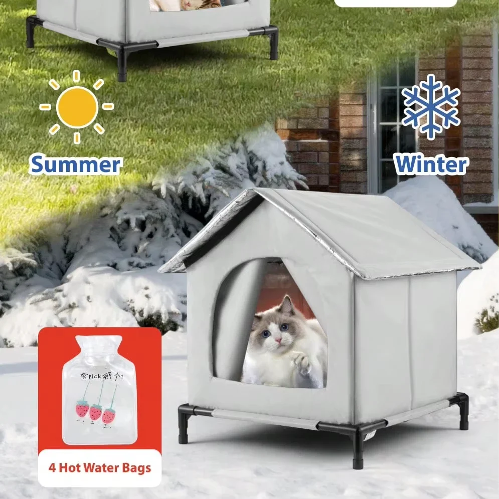 Outdoor Waterproof Cat House with Mat – Foldable Winter Shelter for Cats & Small Dogs - Image 6