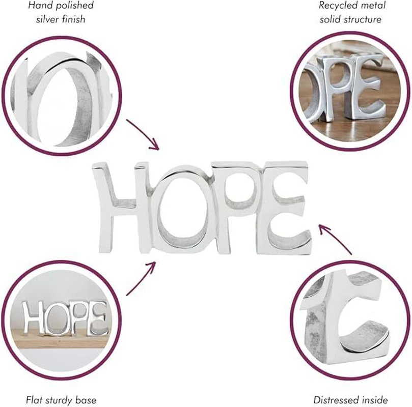 Paper High Recycled Metal 'HOPE' Sign - 19Cm X 8.5Cm - Fair Trade & Handmade - Image 3