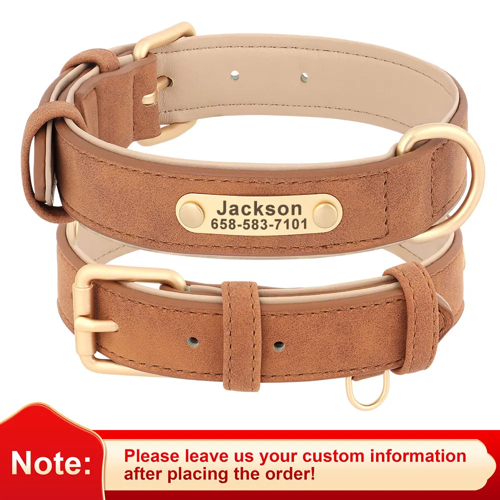Personalised PU Leather Dog Collar and Leash Set with Custom ID Nameplate - Image 12