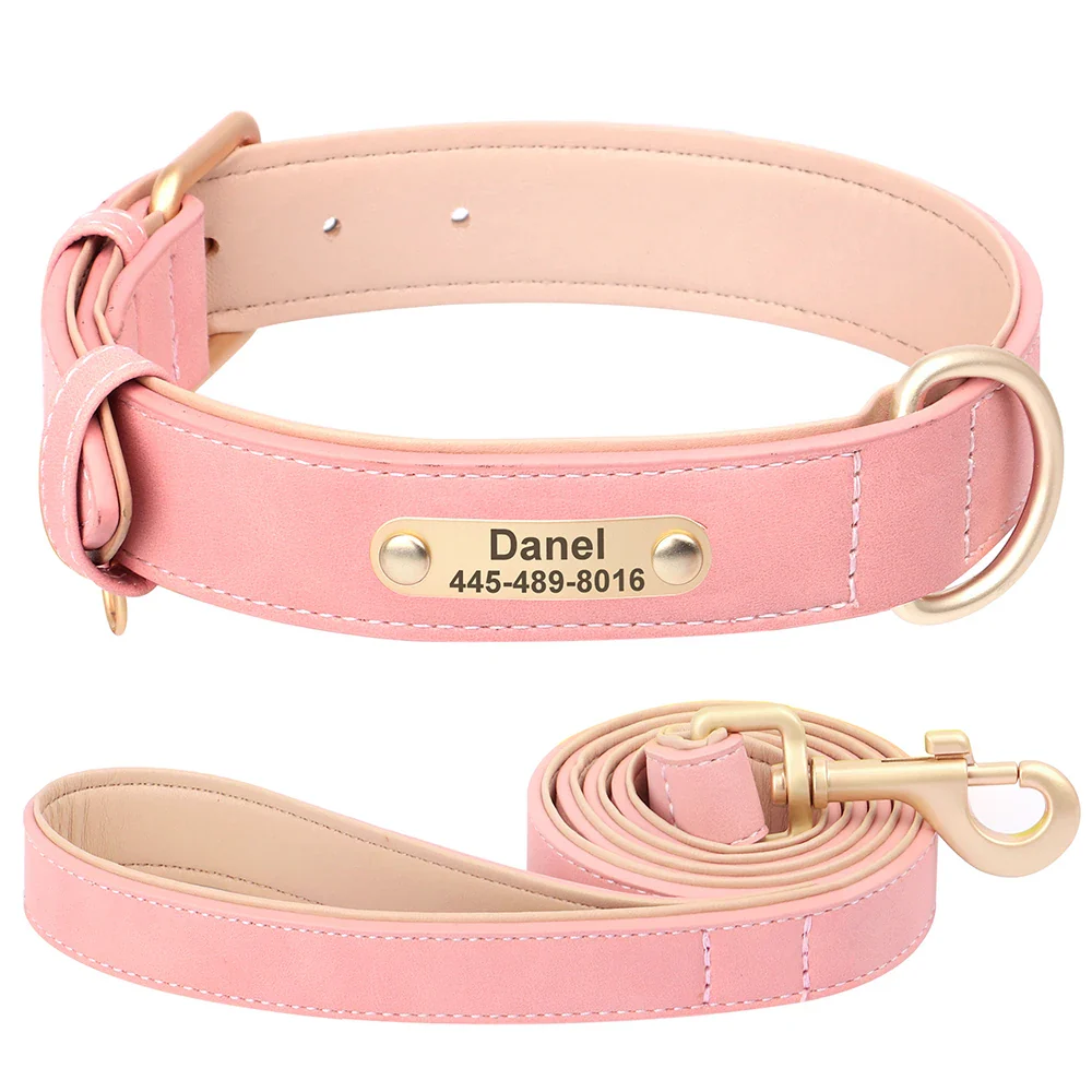 Personalised PU Leather Dog Collar and Leash Set with Custom ID Nameplate - Image 13
