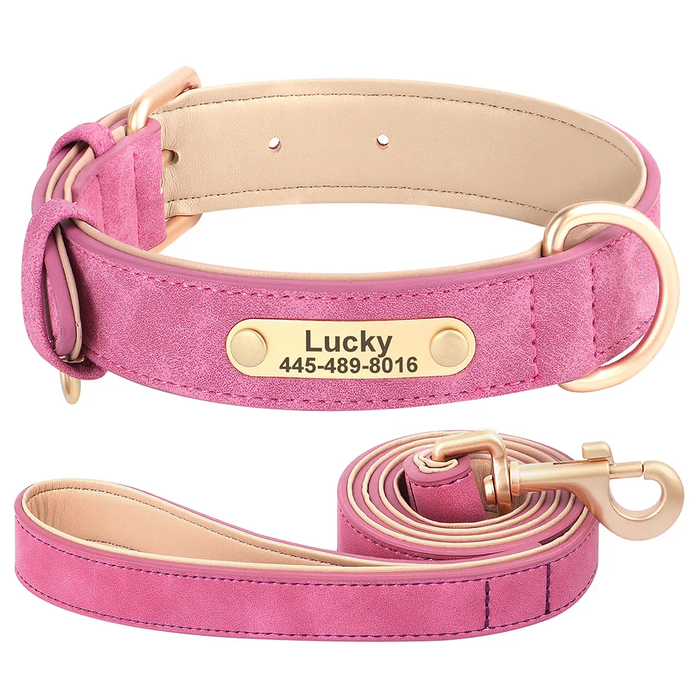 Personalised PU Leather Dog Collar and Leash Set with Custom ID Nameplate - Image 19