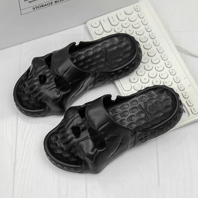 Personalised Skull Design Halloween Slippers Bathroom Indoor Outdoor Funny Slides Beach Shoes - Image 12