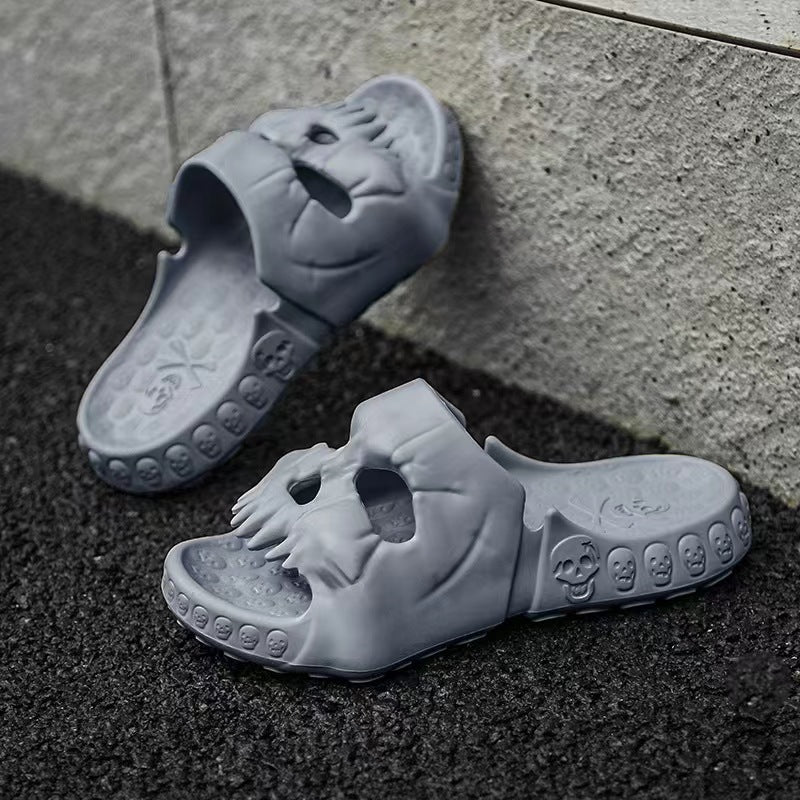 Personalised Skull Design Halloween Slippers Bathroom Indoor Outdoor Funny Slides Beach Shoes - Image 14