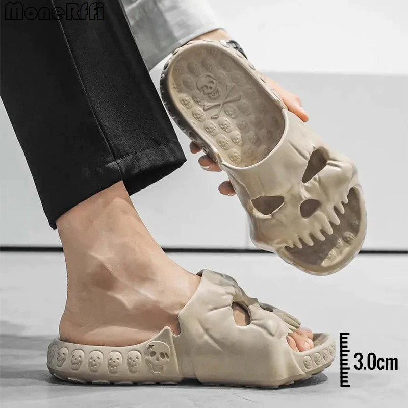 Personalised Skull Design Halloween Slippers Bathroom Indoor Outdoor Funny Slides Beach Shoes - Image 3