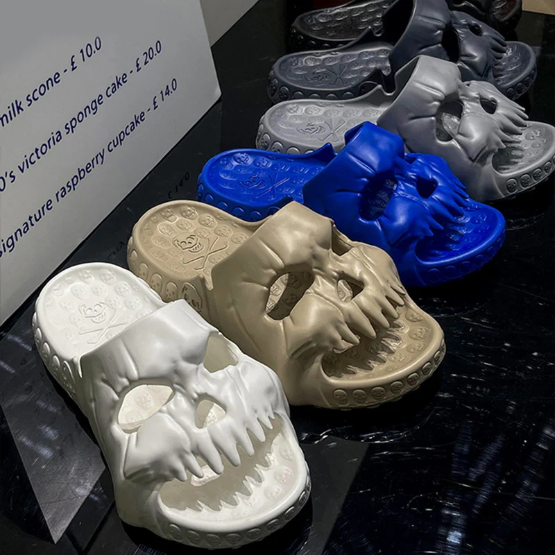 Personalised Skull Design Halloween Slippers Bathroom Indoor Outdoor Funny Slides Beach Shoes - Image 6