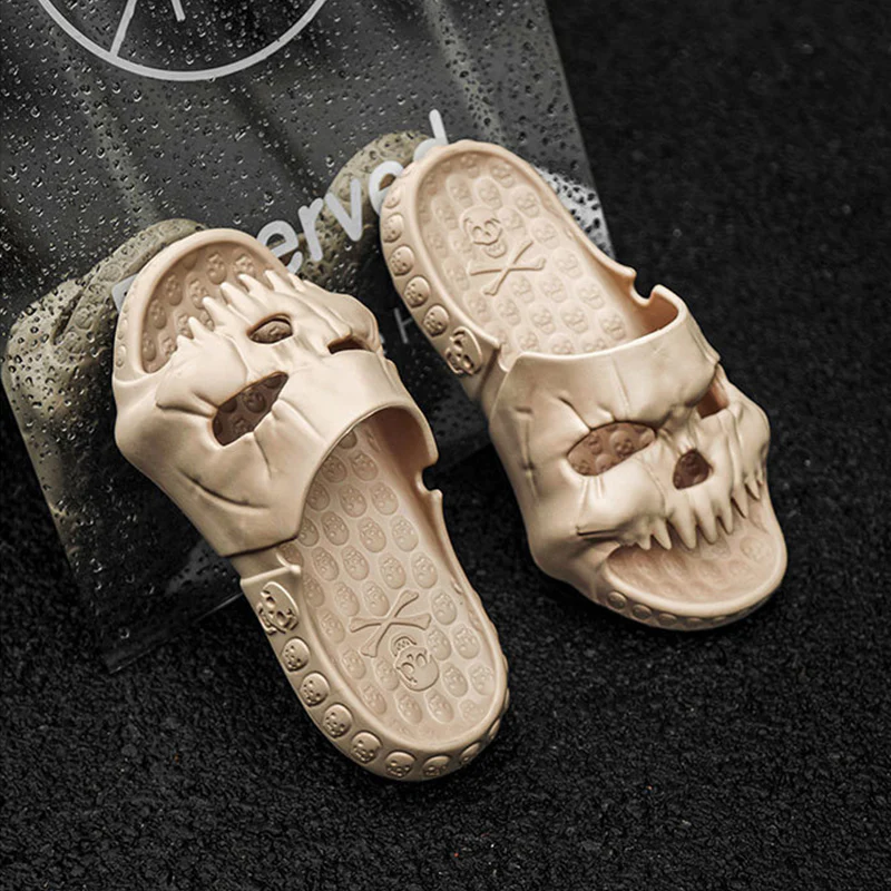 Personalised Skull Design Halloween Slippers Bathroom Indoor Outdoor Funny Slides Beach Shoes - Image 7