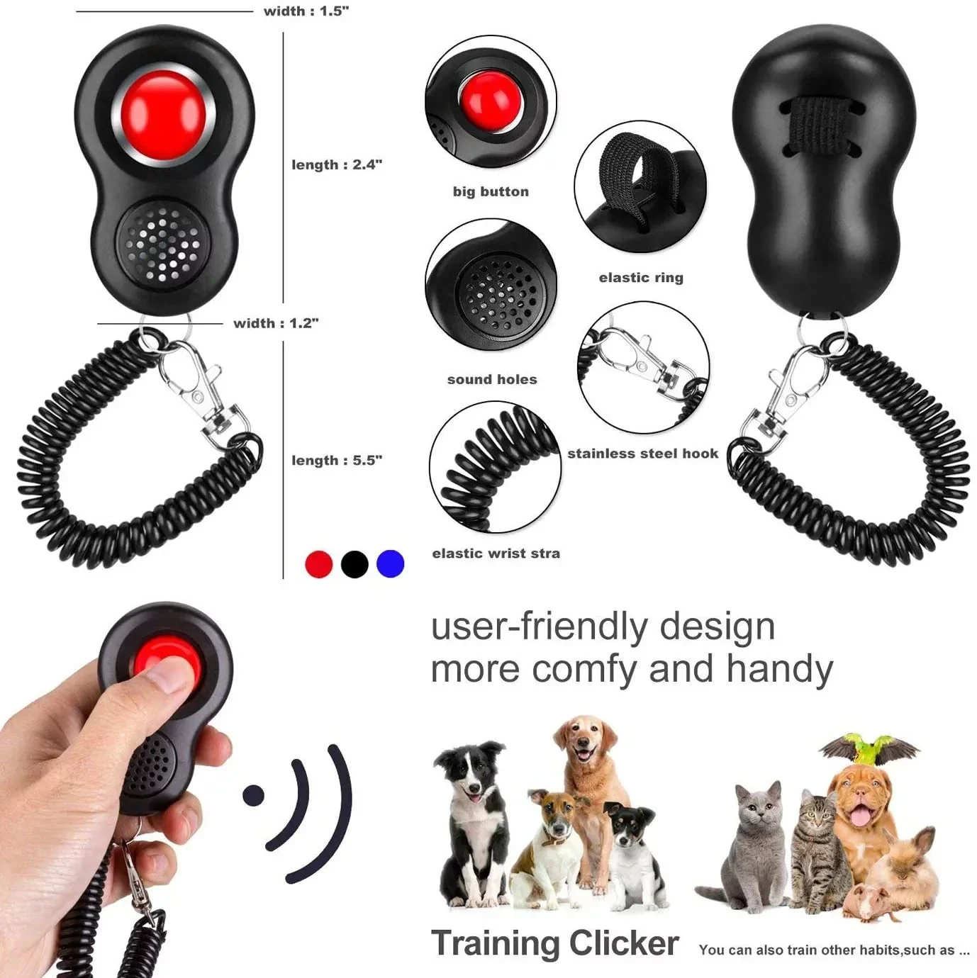 Pet Training Clicker with Finger Loop and Wrist Band - Image 7