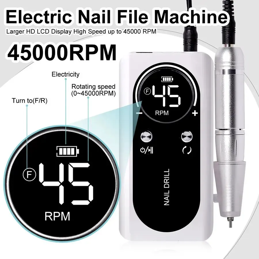 Professional 45,000RPM Electric Portable Nail Drill Machine - Image 2
