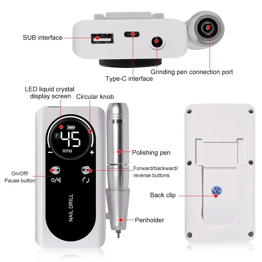 Professional 45,000RPM Electric Portable Nail Drill Machine - Image 5