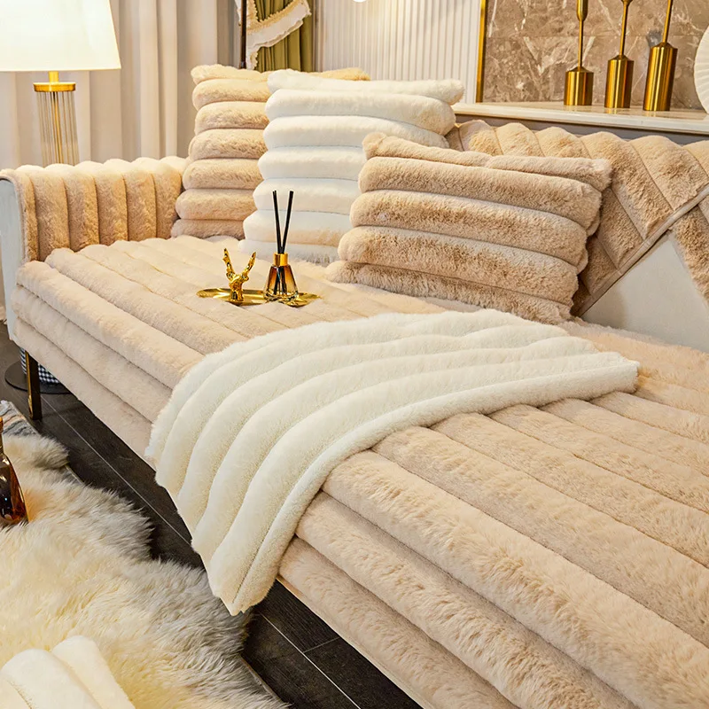 Rabbit Plush Thickened Winter Sofa Cover - Image 5