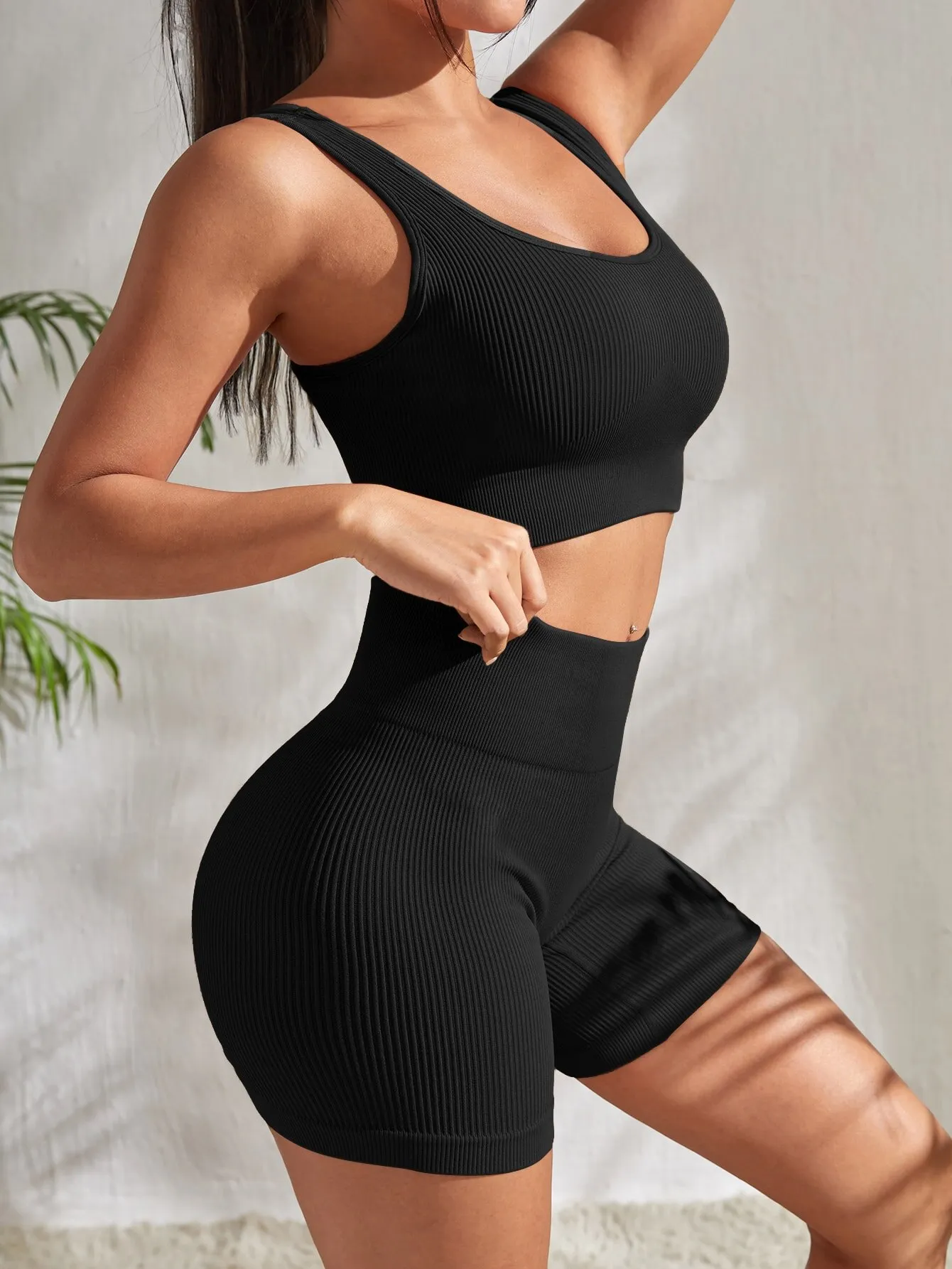 Seamless Ribbed Yoga Set - Image 7