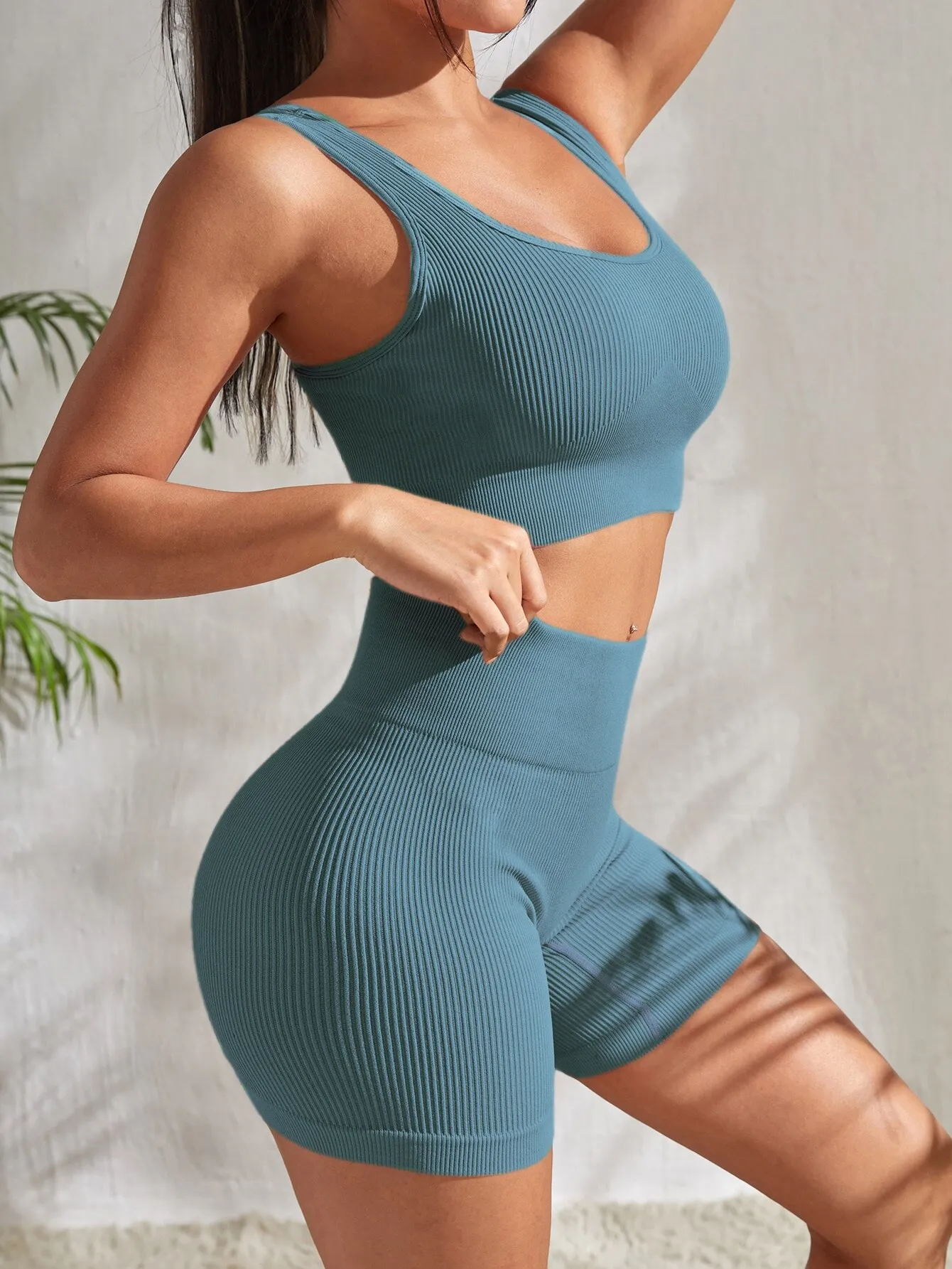 Seamless Ribbed Yoga Set - Image 8