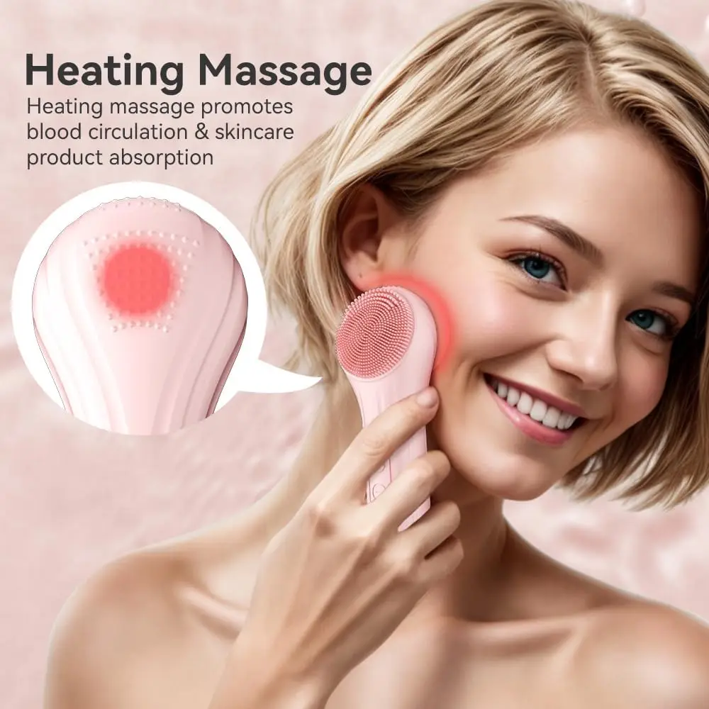 Silicone Electric Facial Cleansing Brush with Heating & Vibration - Image 3