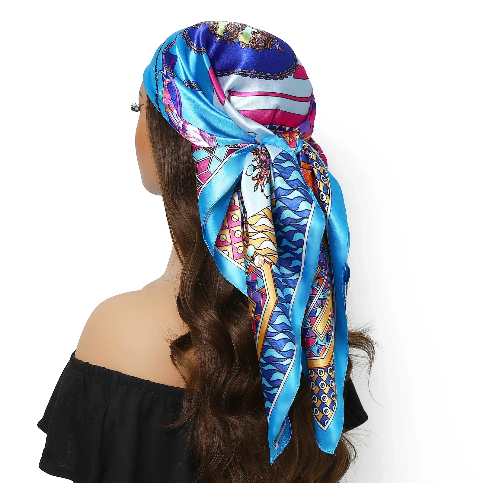 Satin Silk Square Head Scarf (90cm x 90cm) - Image 59