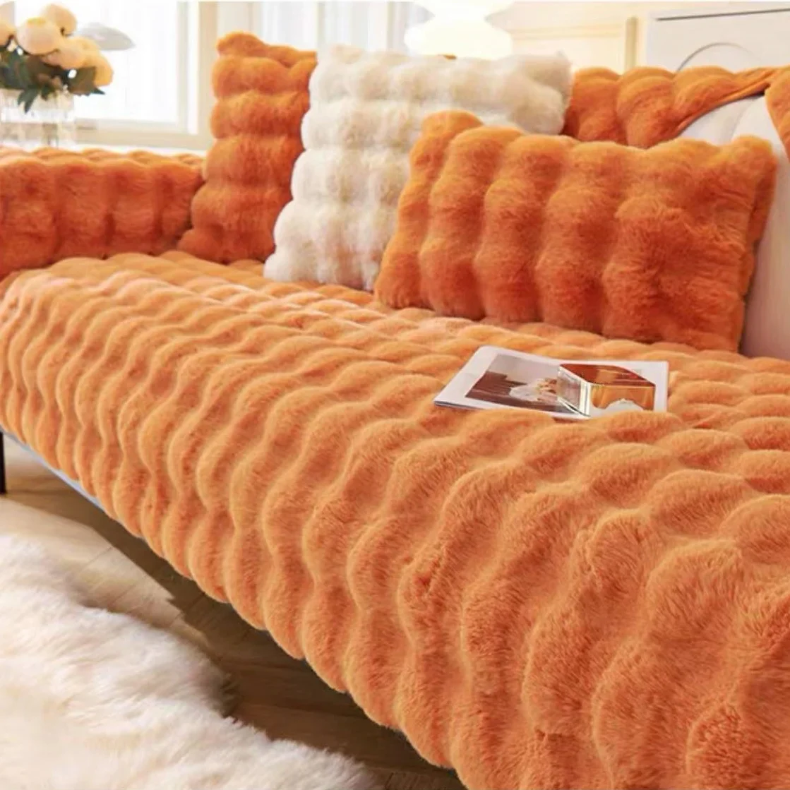 SofaSnug - Cosy Plush Solid Colour Non-Slip Couch Cover - Image 11