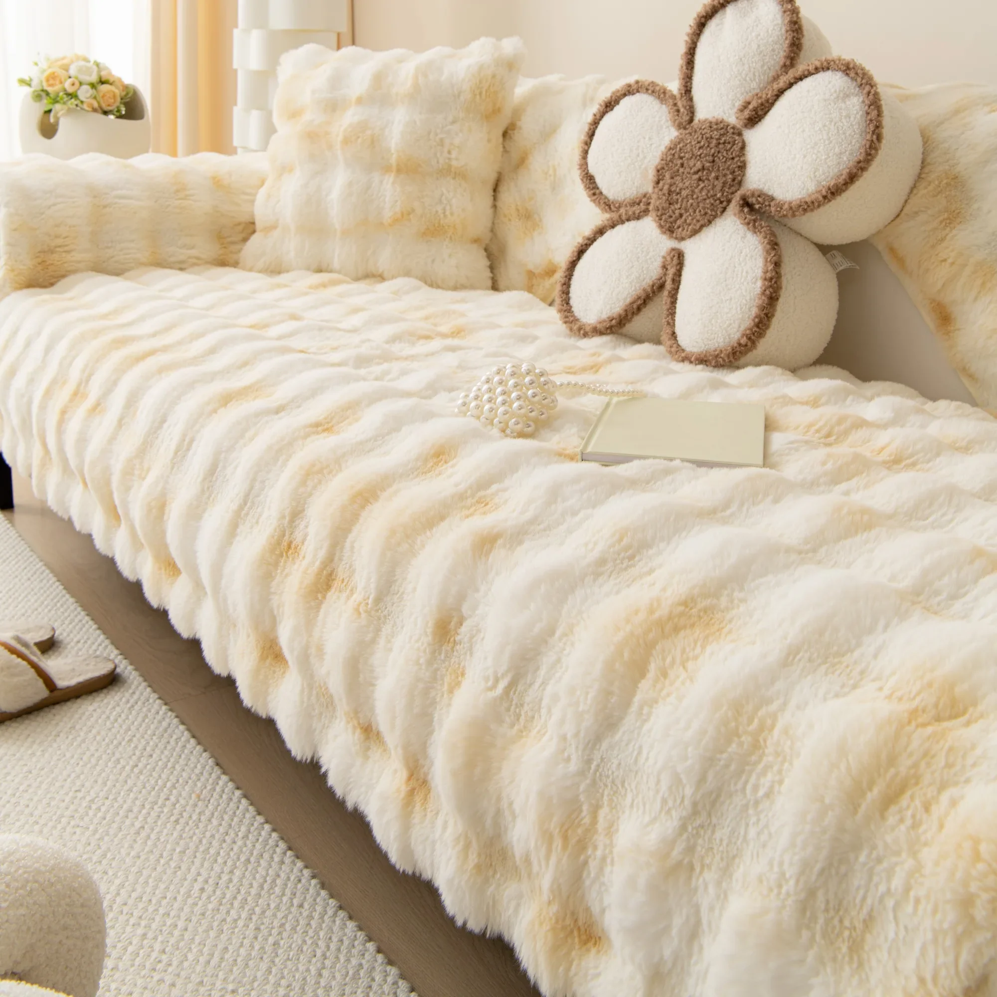 SofaSnug - Cosy Plush Solid Colour Non-Slip Couch Cover - Image 5