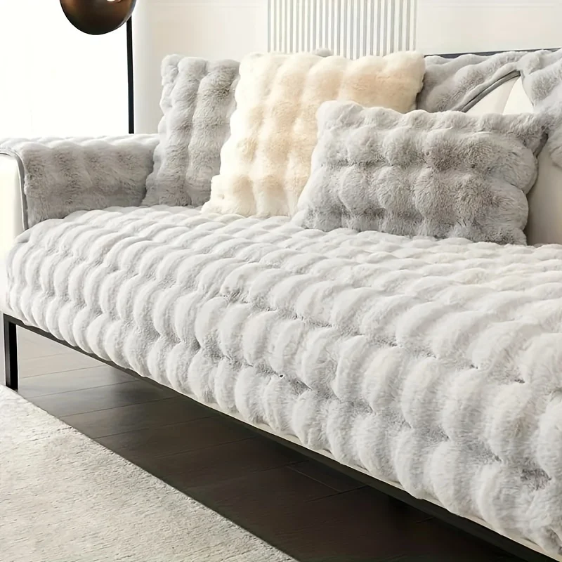SofaSnug - Cosy Plush Solid Colour Non-Slip Couch Cover - Image 4
