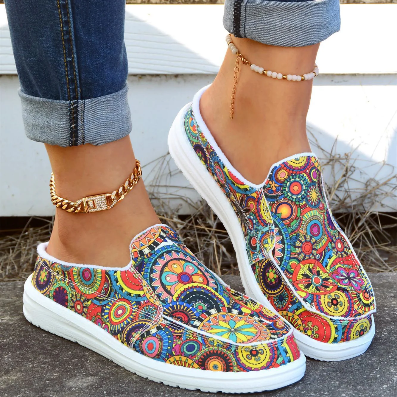 Spring And Summer New New Stylish Slippers Outer Wear Floral Cloth Shoes - Image 3