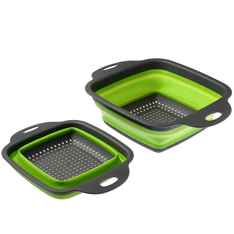 Square Collapsible Colander Silicone Kitchen Food Vegetable Fruit Strainer - Image 3
