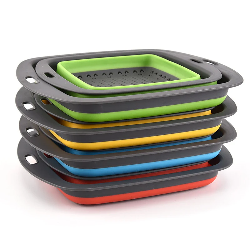 Square Collapsible Colander Silicone Kitchen Food Vegetable Fruit Strainer - Image 5