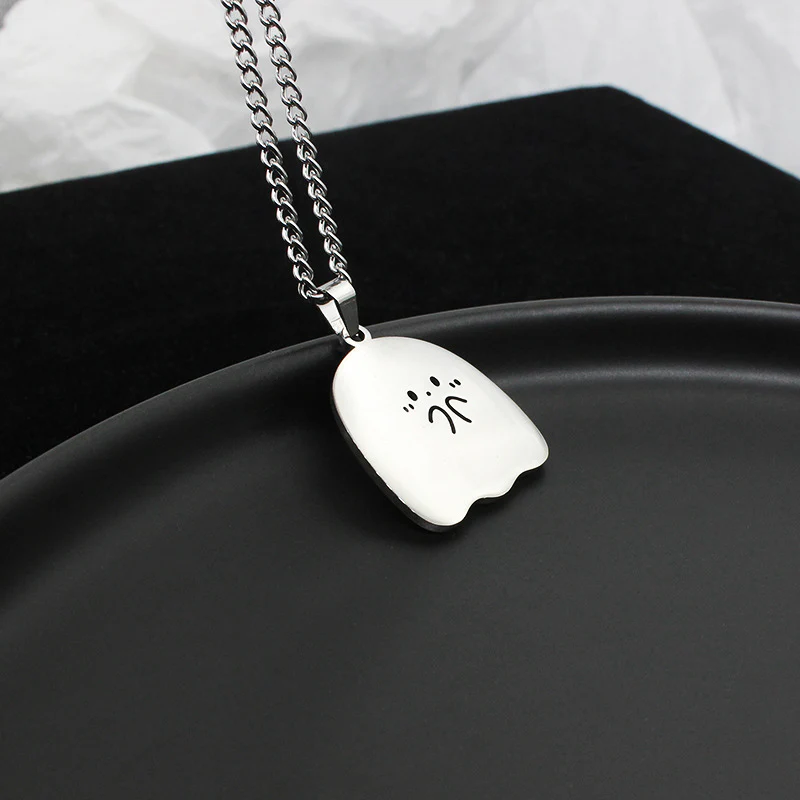 Stainless Steel Cute Ghost Couple Necklace Kawaii Animal Cat Pendant Necklace Lovers Friendship Jewelry Gifts - Image 3