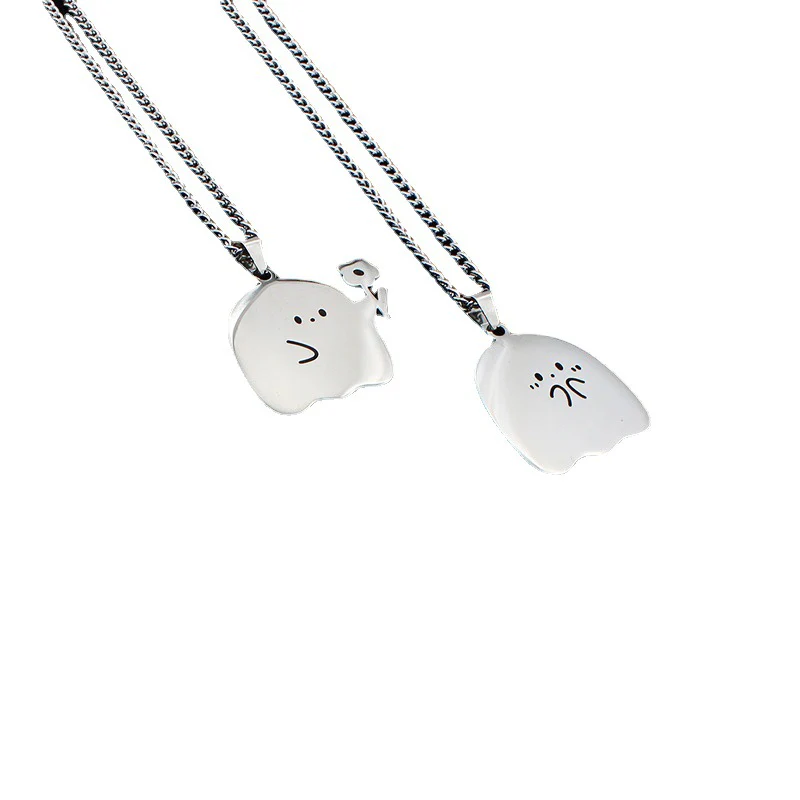 Stainless Steel Cute Ghost Couple Necklace Kawaii Animal Cat Pendant Necklace Lovers Friendship Jewelry Gifts - Image 5