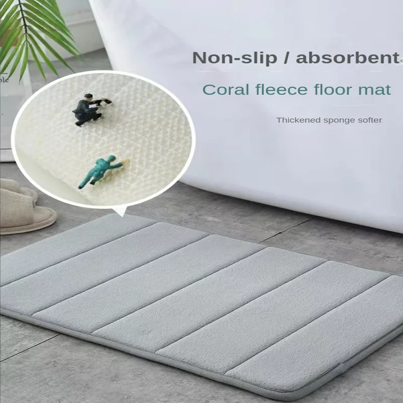 Super Absorbent Striped Coral Velvet Bathroom Floor Mat - Image 3