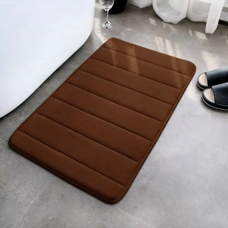 Super Absorbent Striped Coral Velvet Bathroom Floor Mat - Image 9