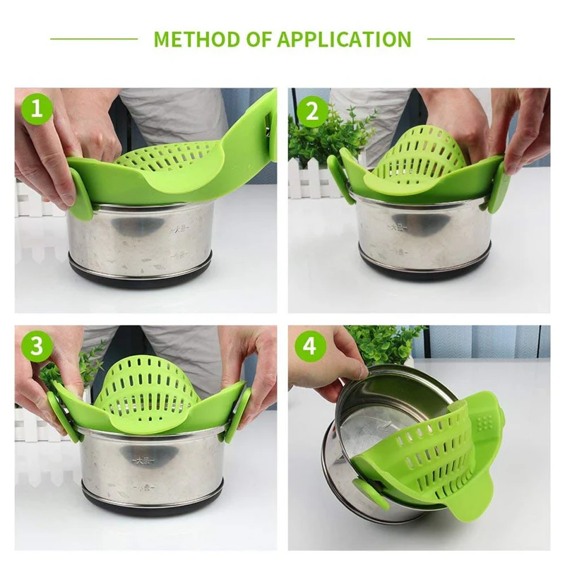 Universal Anti-Slip Silicone Clip-on Pan Pot Strainer - Image 4